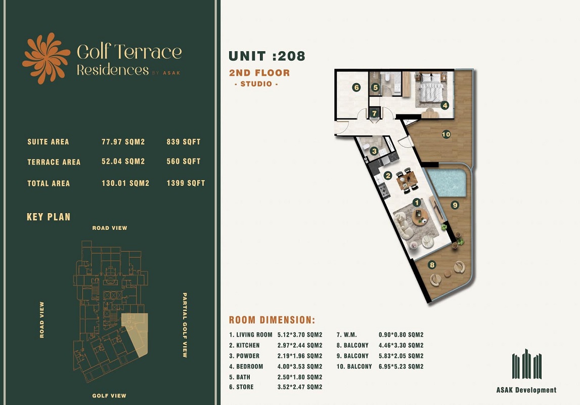 1 Bed 1399 Sq. Ft. Apartment in ASAK Golf Terrace Residences
