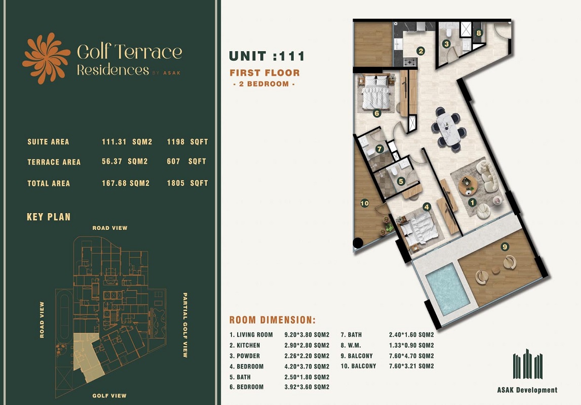 2 Beds 1805 Sq. Ft. Apartment in ASAK Golf Terrace Residences