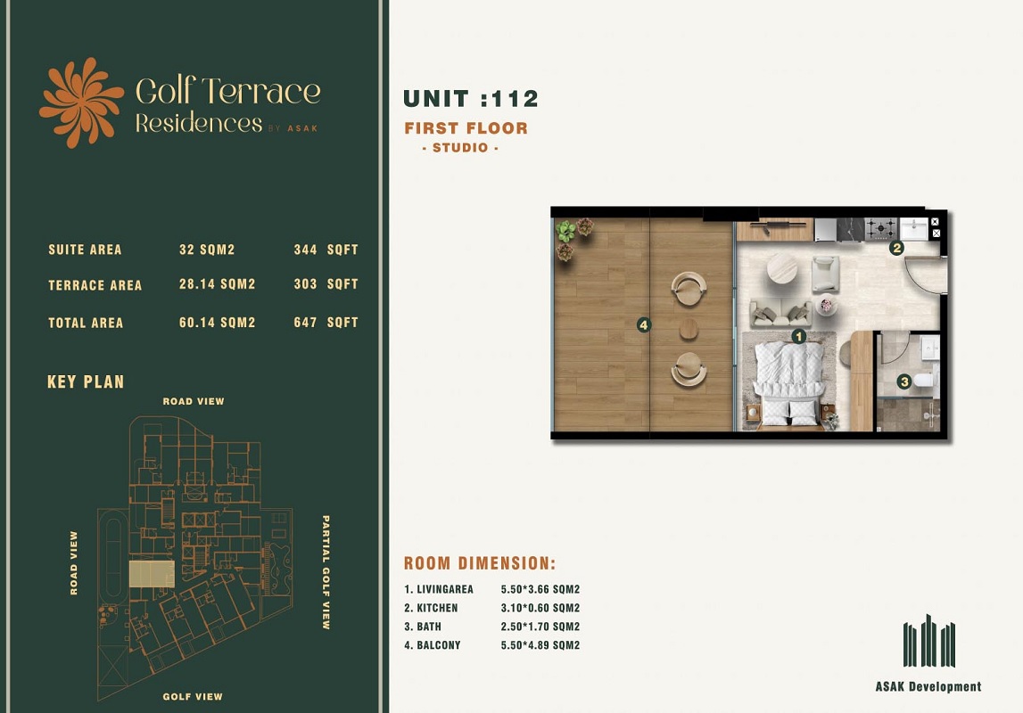647 Sq. Ft. Studio in ASAK Golf Terrace Residences