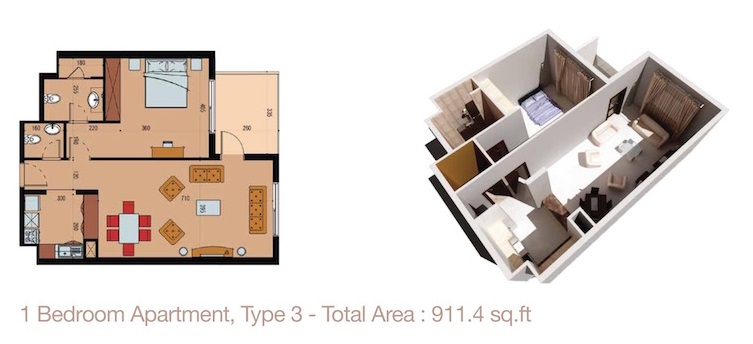 Asas Sherena Residence 1 Bed Layout