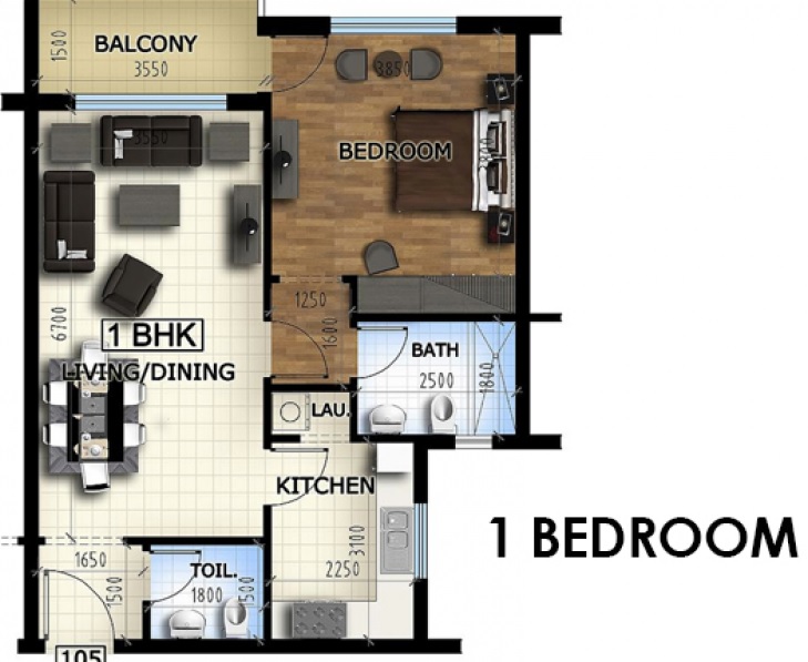 Auqa J8 1 Bed Layout