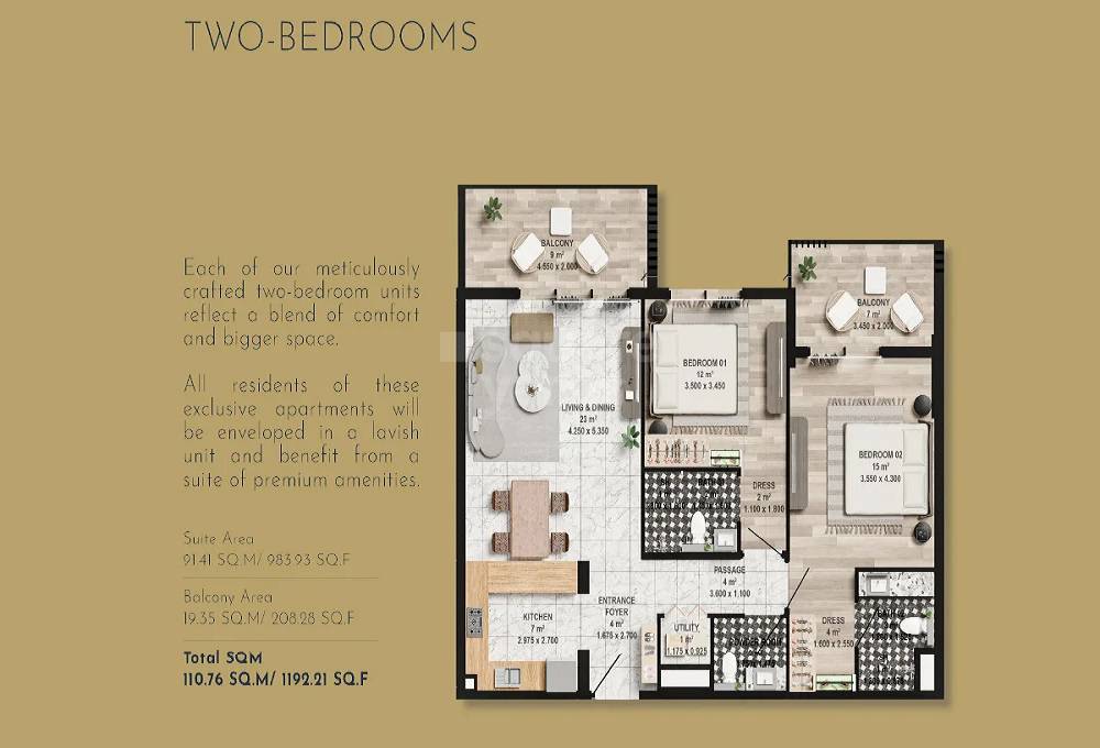 2 Beds 1192 Sq. Ft. Apartment in Aura Elegance Apartments