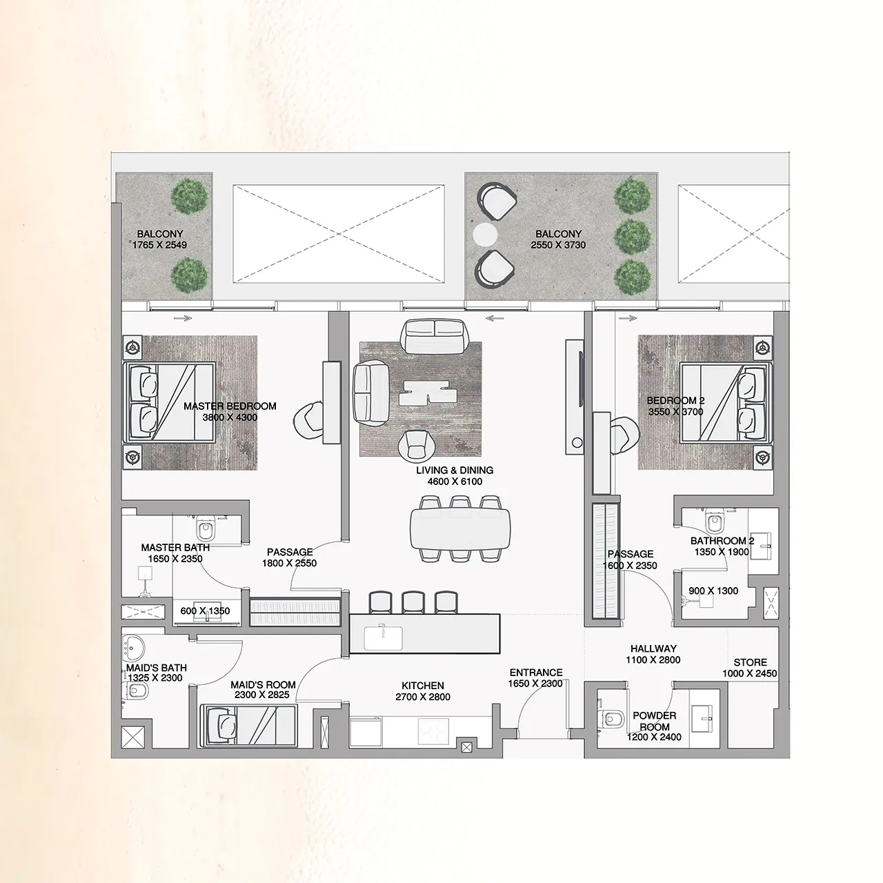 Avenew Rena Residence 2 Beds Layout