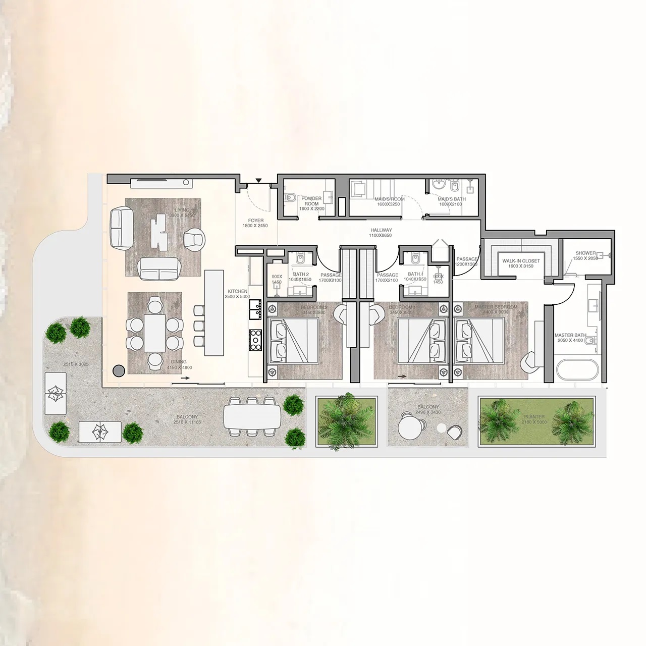 Avenew Rena Residence 3 Beds Layout