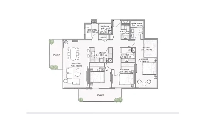 Ayat Ayamore Residence 3 Beds Layout