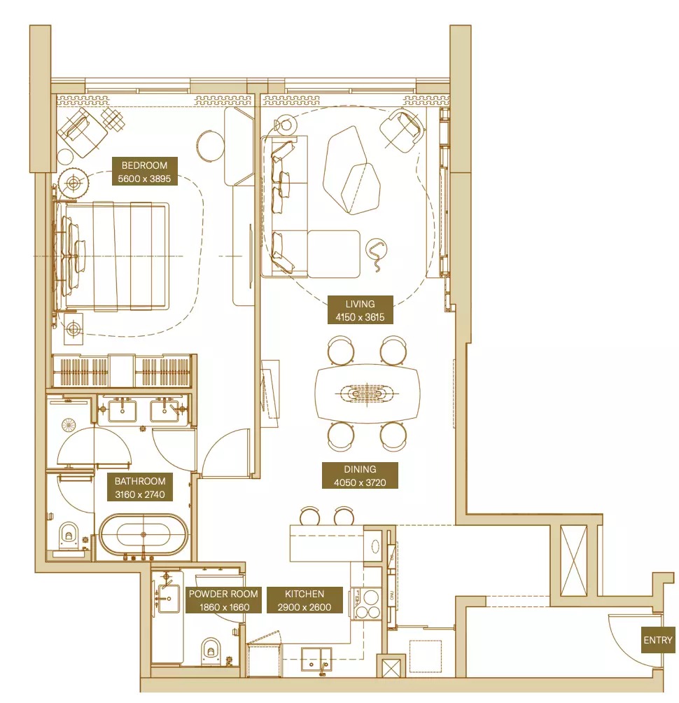 Azha Sofitel Residences 1 Bed Layout