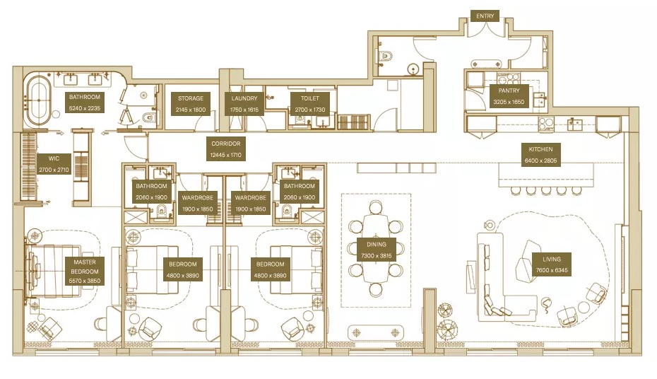 Azha Sofitel Residences 3 Beds Layout