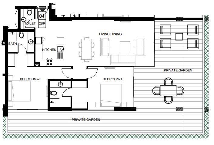 Azizi Aliyah Serviced Apartments Phase 2 2 Beds Layout
