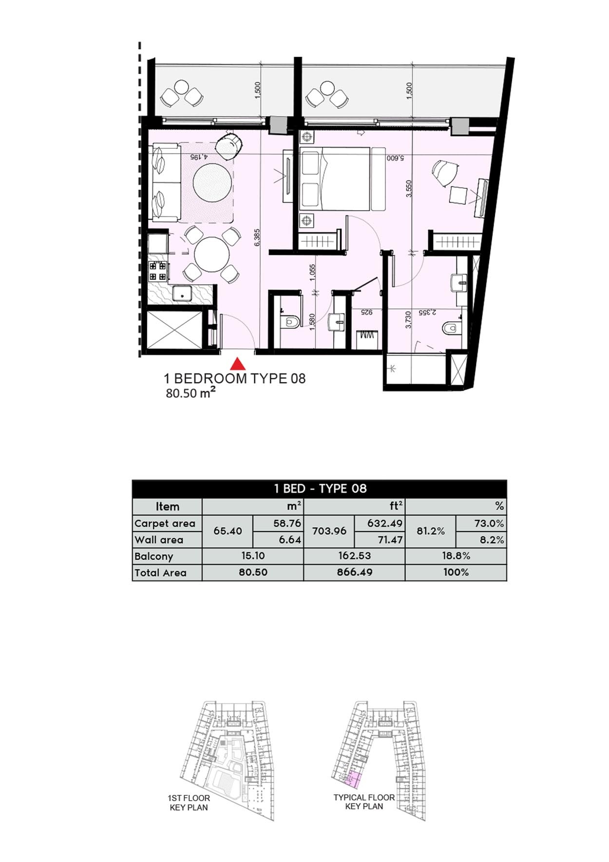 Azizi Arian 1 Bed Layout