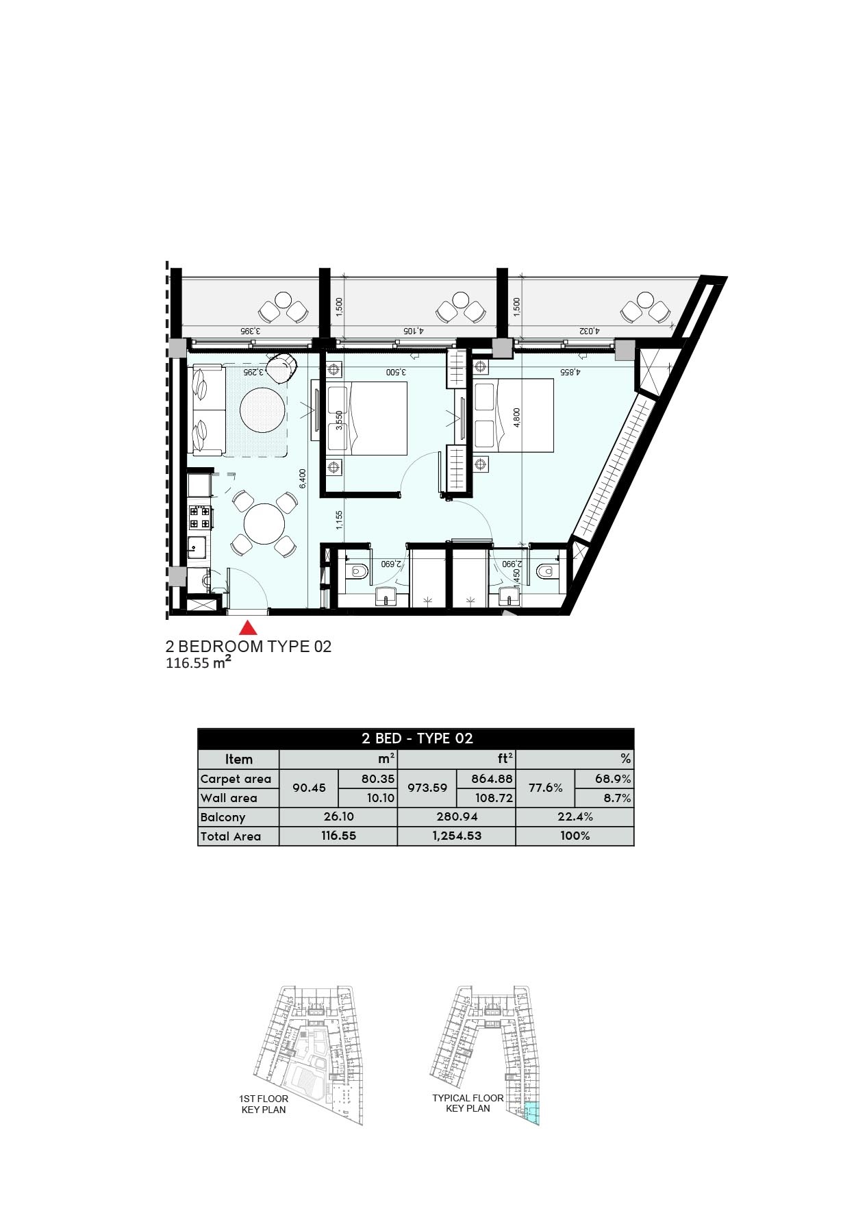 Azizi Arian 2 Beds Layout
