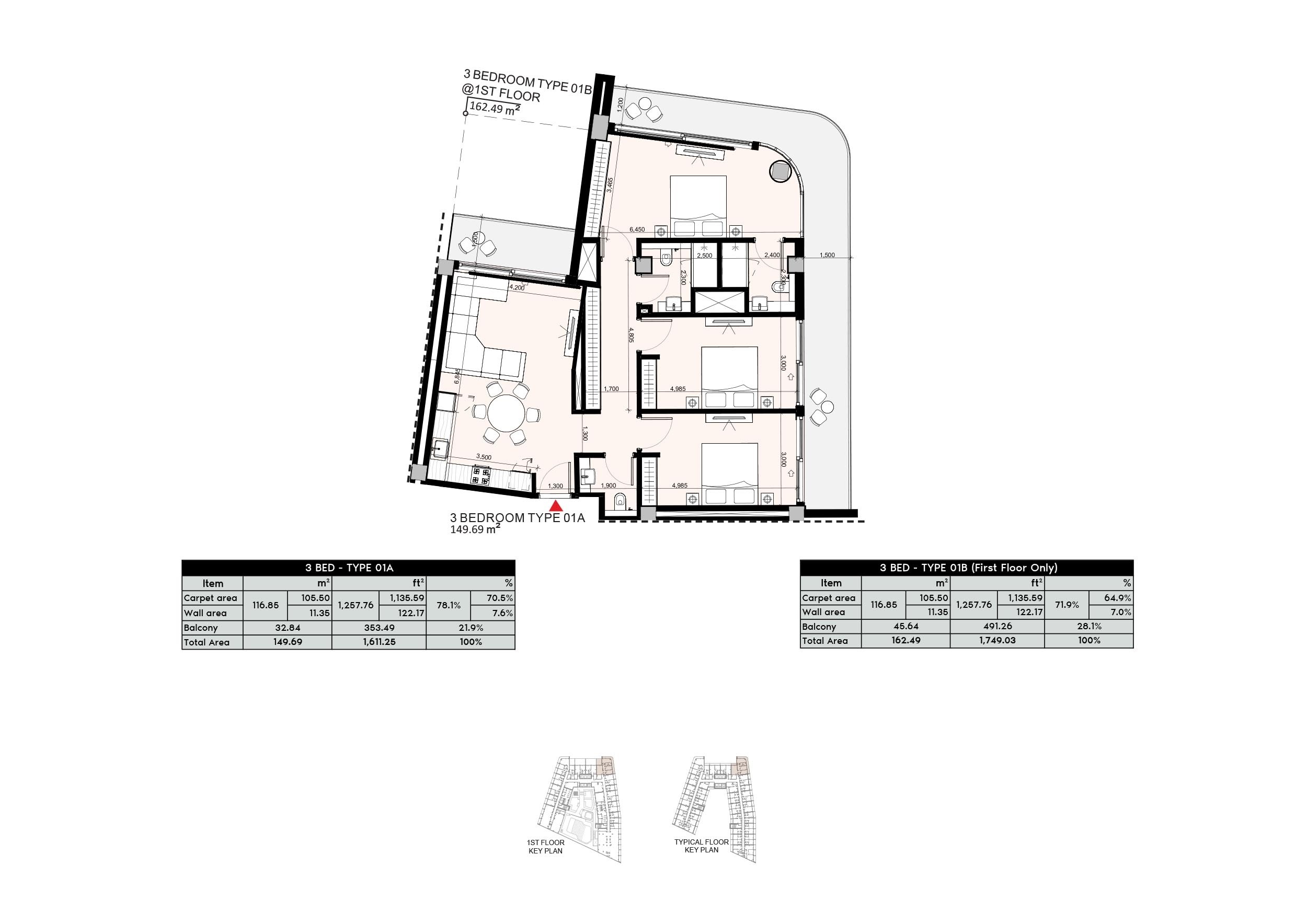 Azizi Arian 3 Beds Layout