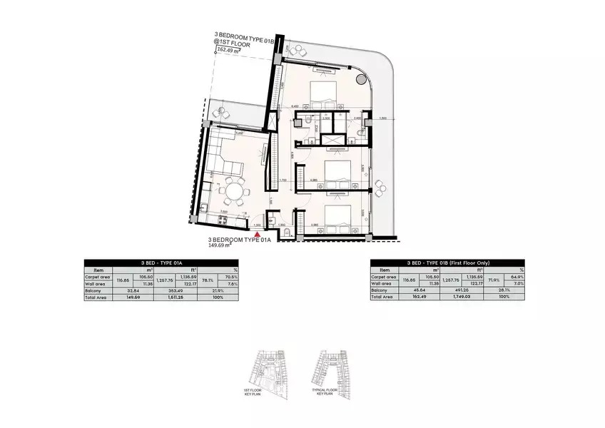 3 Beds 1749 Sq. Ft. Apartment in Azizi Aryan