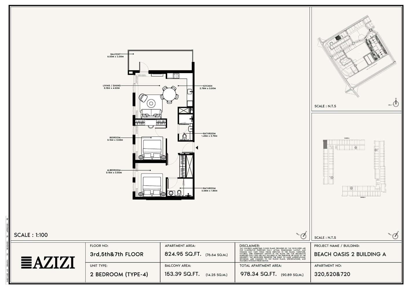 Azizi Beach Oasis 2 2 Beds Layout