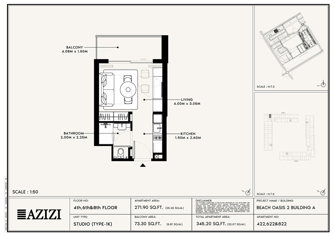 Azizi Beach Oasis 2 Studio Layout