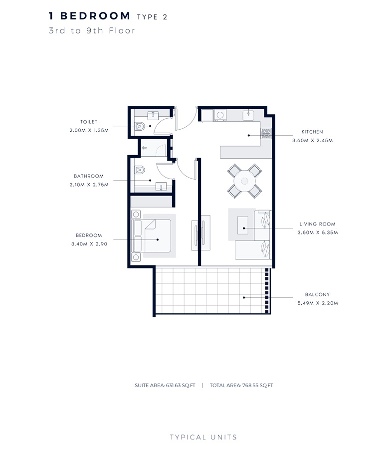 Azizi Central 1 Bed Layout