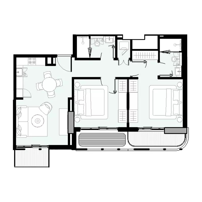 Azizi David 2 Beds Layout