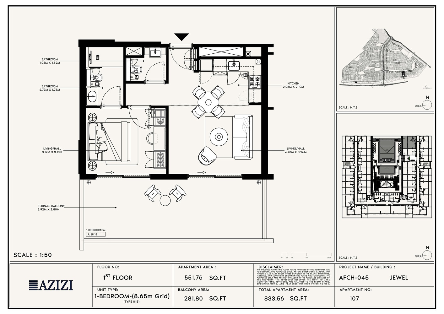 1 Bed 833 Sq. Ft. Apartment in Azizi Jewel