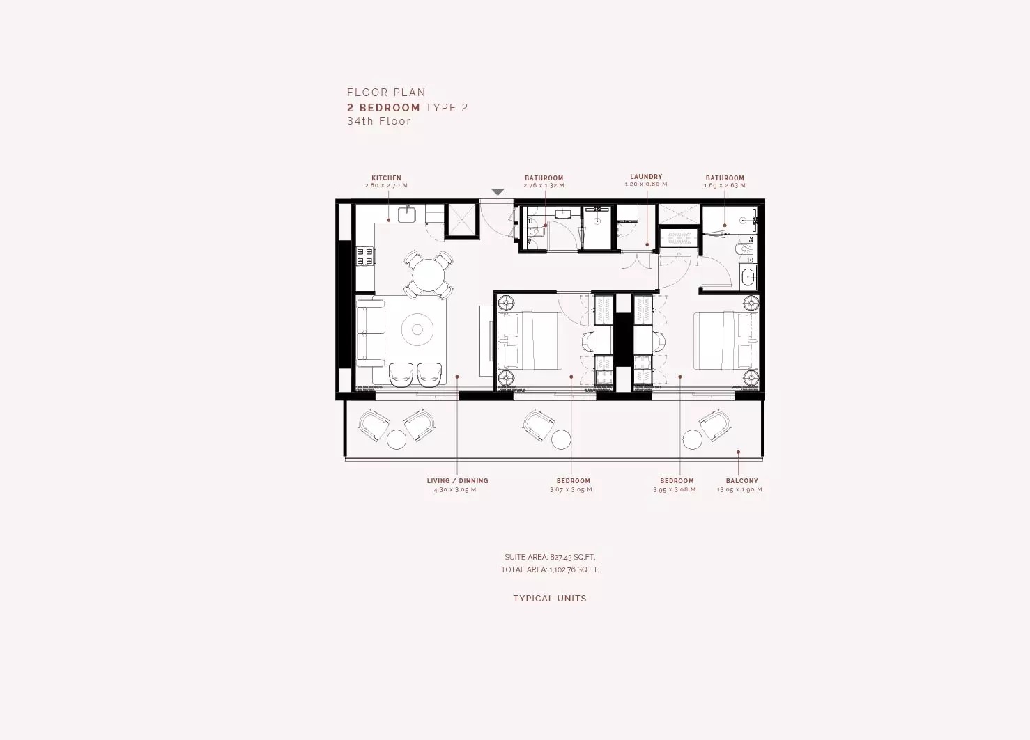 Azizi Milan Heights 2 Beds Layout