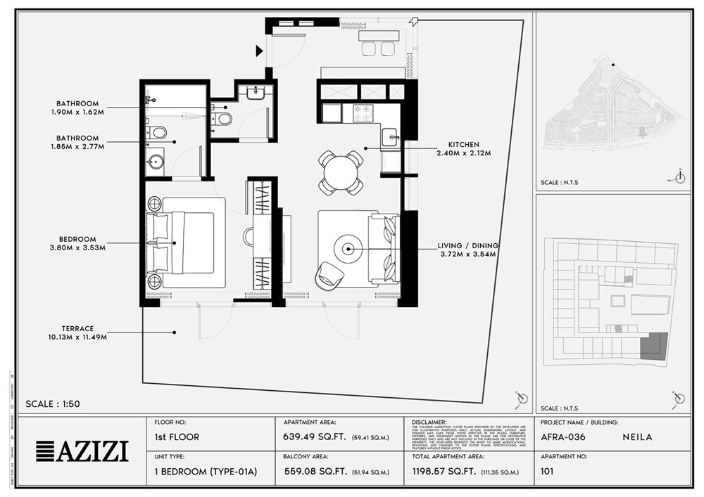 Azizi Neila 1 Bed Layout
