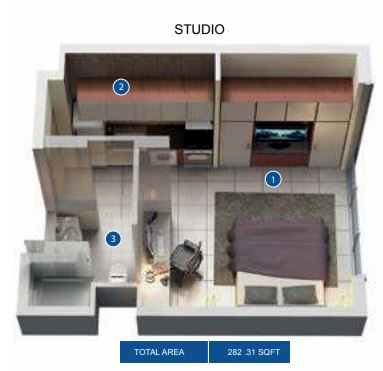 Azizi Pearl Apartments Studio Layout
