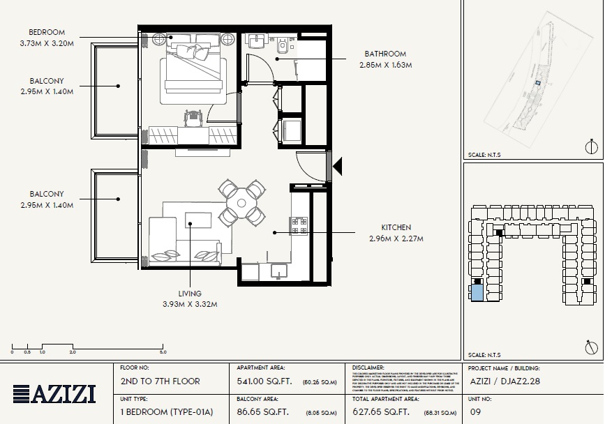 Azizi Wares 1 Bed Layout