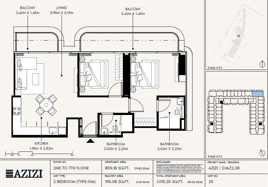 Azizi Wares 2 Beds Layout