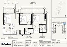 2 Beds 1015 Sq. Ft. Apartment in Azizi Wares