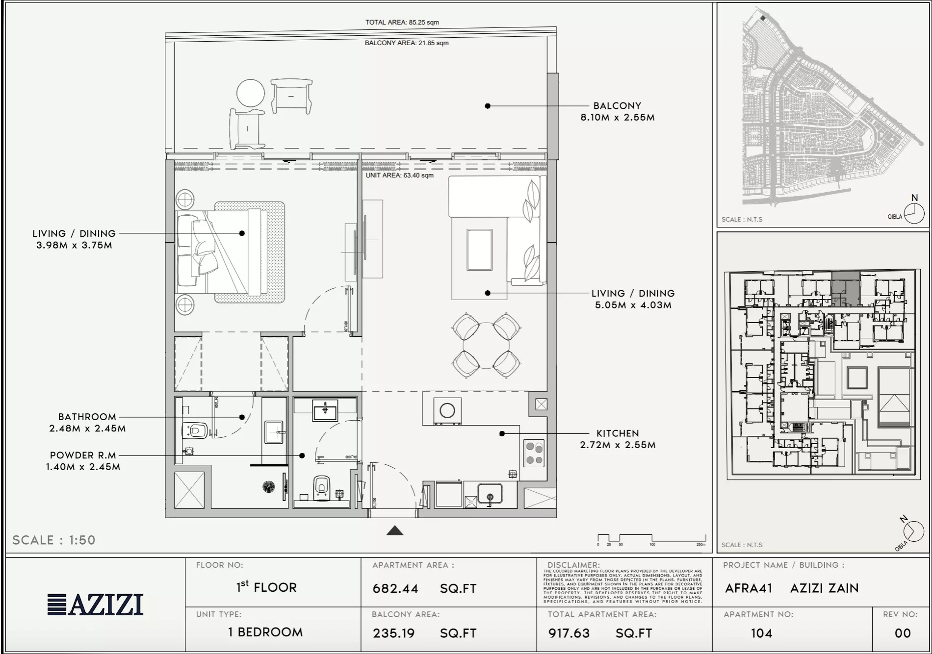 Azizi Zain 1 Bed Layout