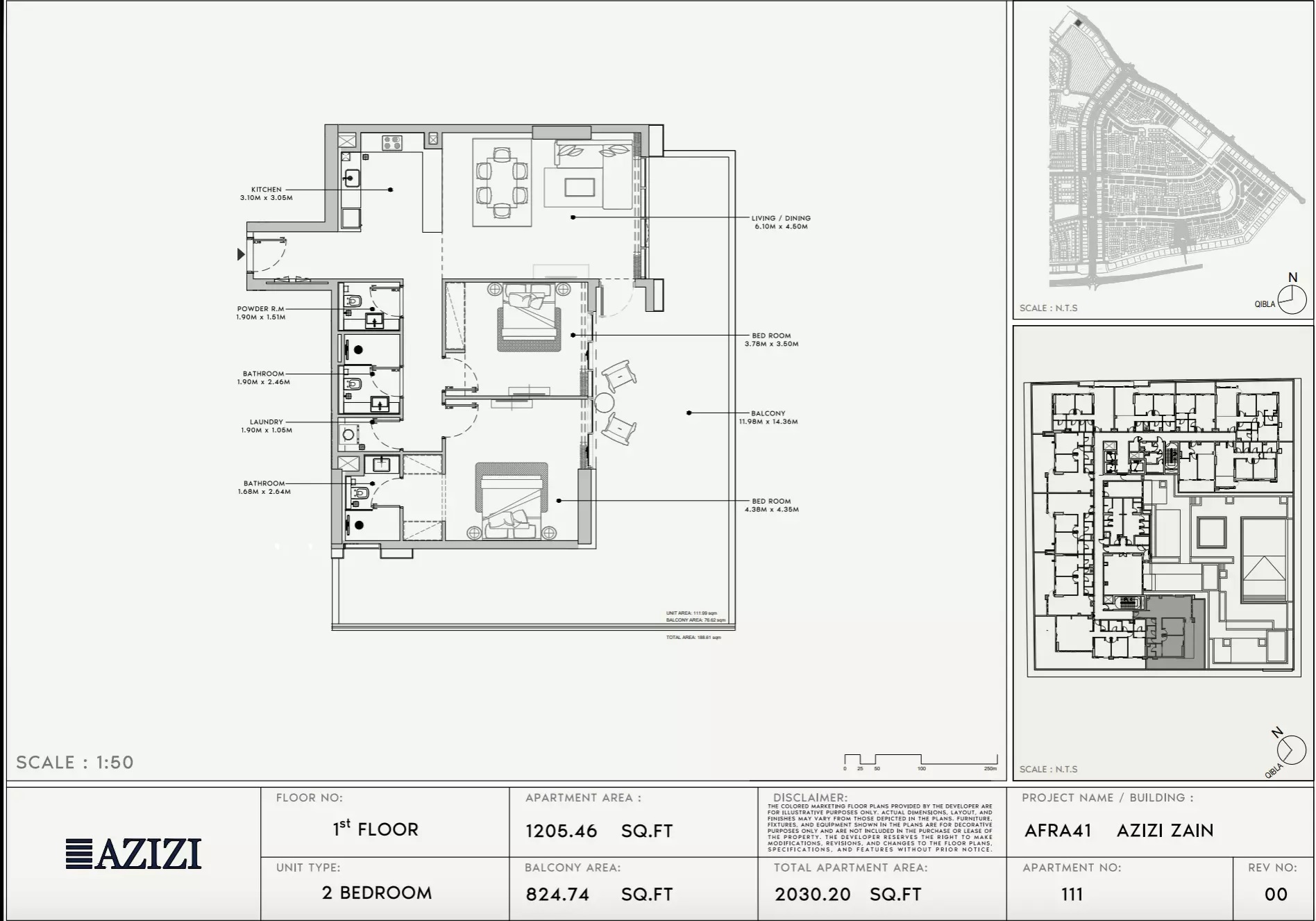 Azizi Zain 2 Beds Layout