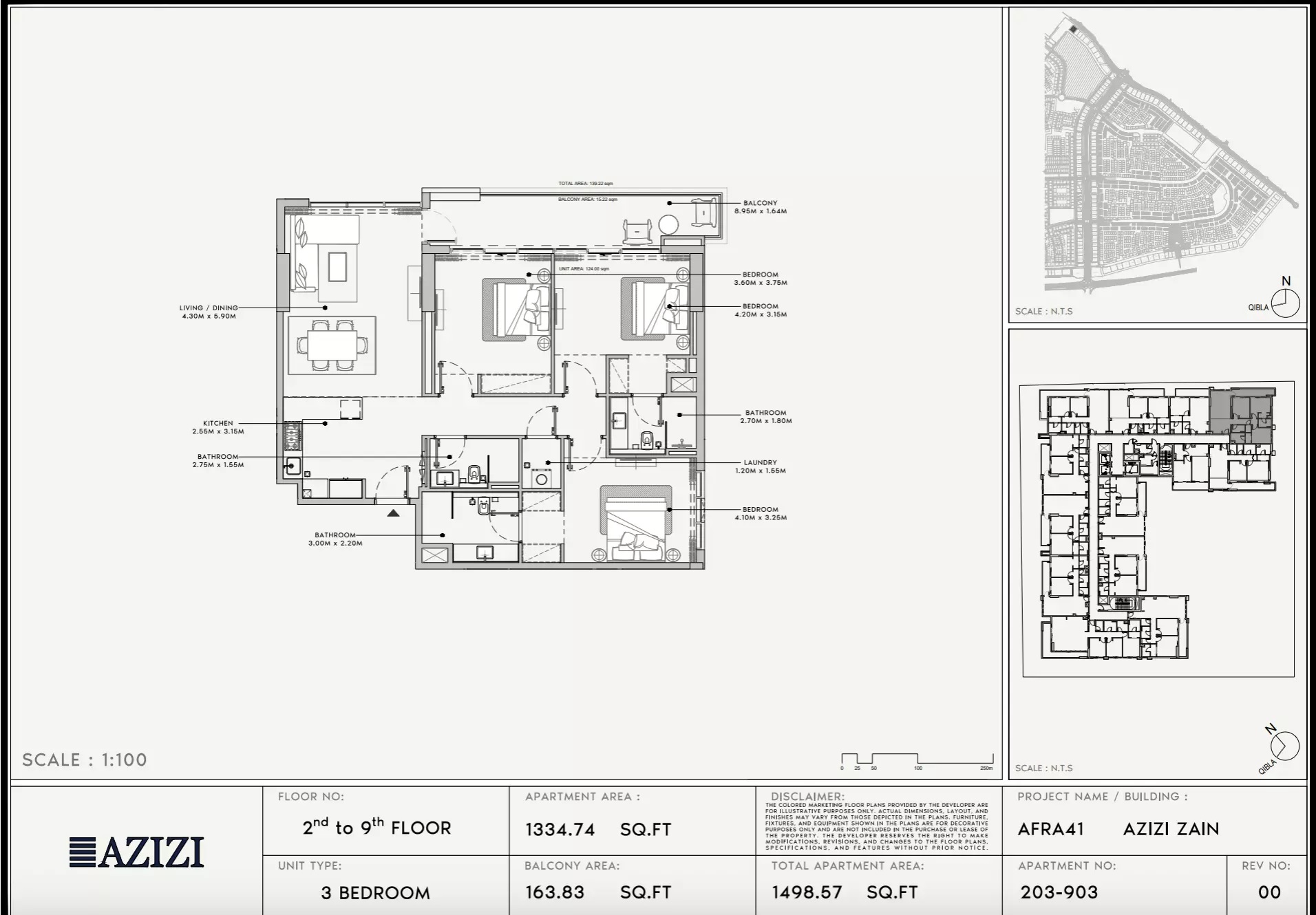 Azizi Zain 3 Beds Layout