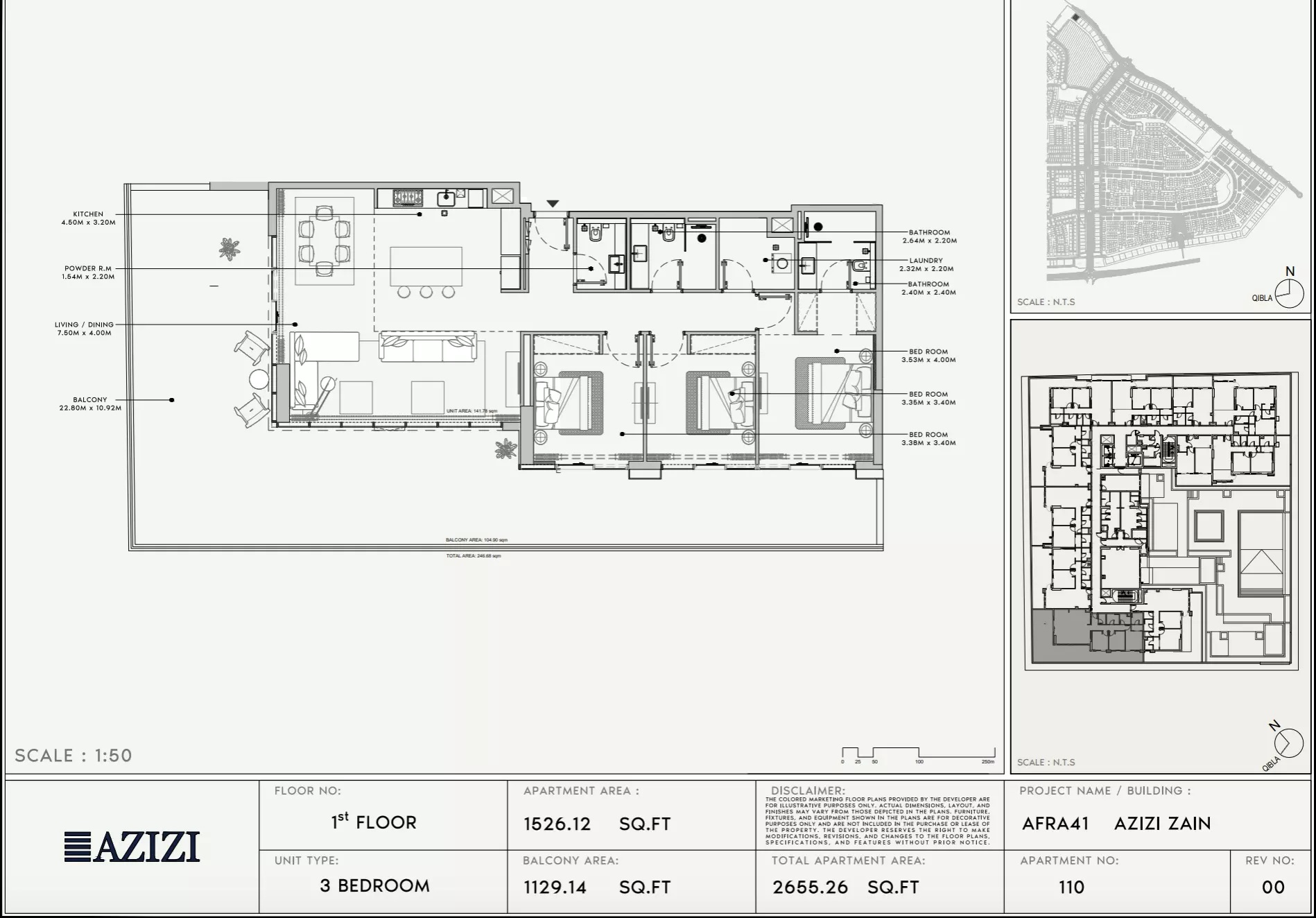 Azizi Zain 3 Beds Layout