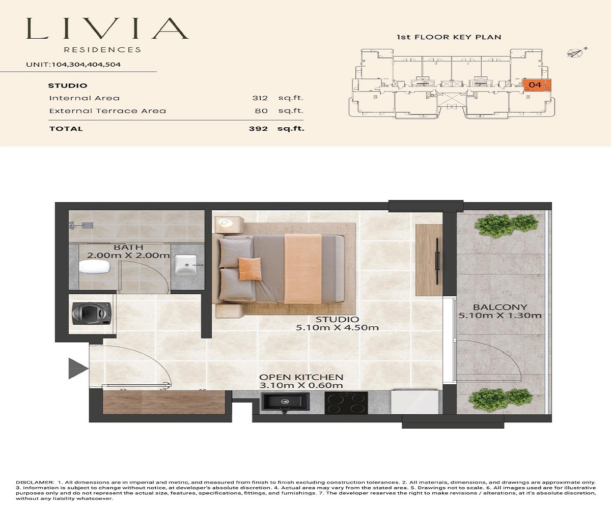 Barco Livia Residences 1 Bed Layout