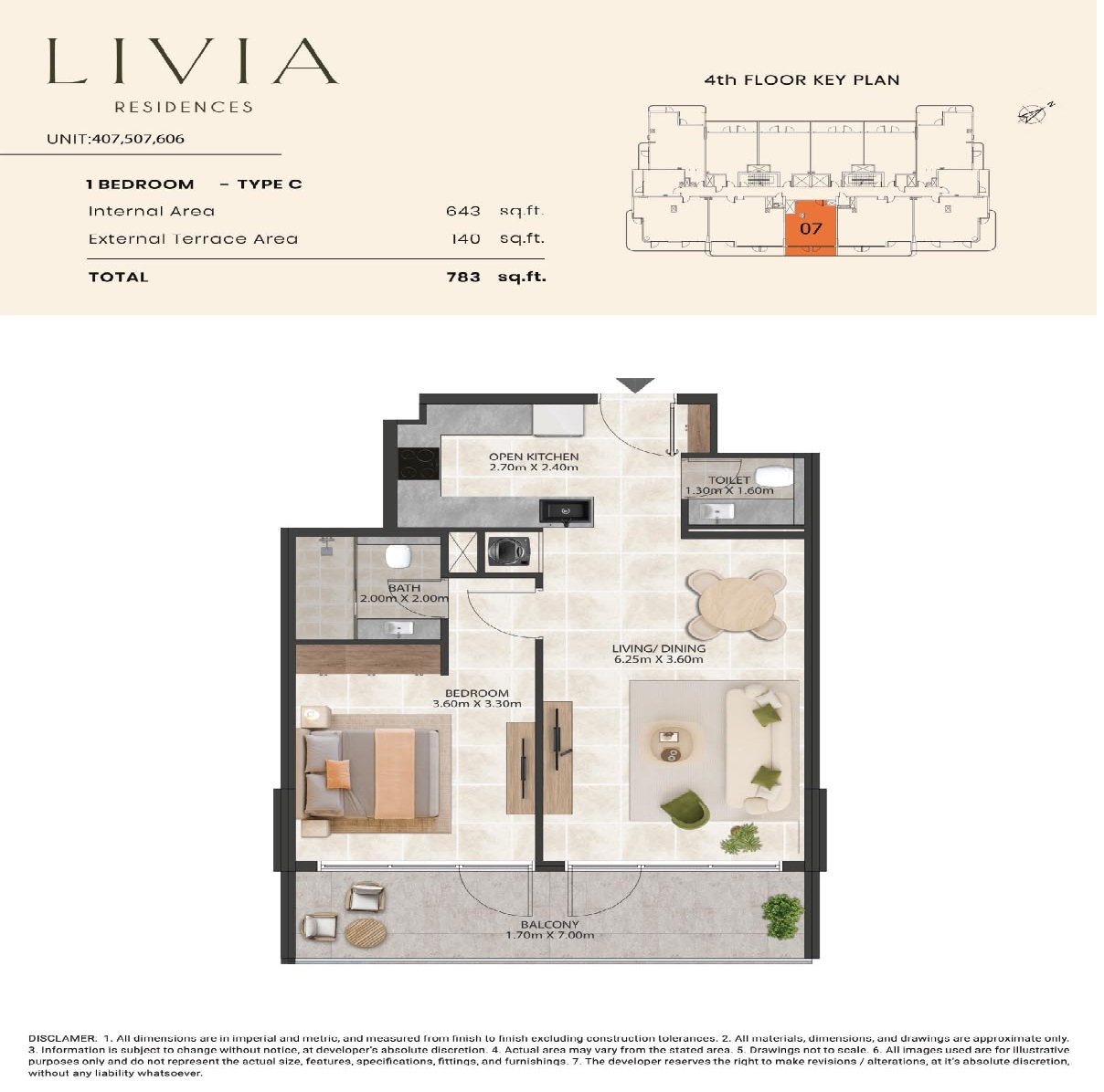 Barco Livia Residences 1 Bed Layout