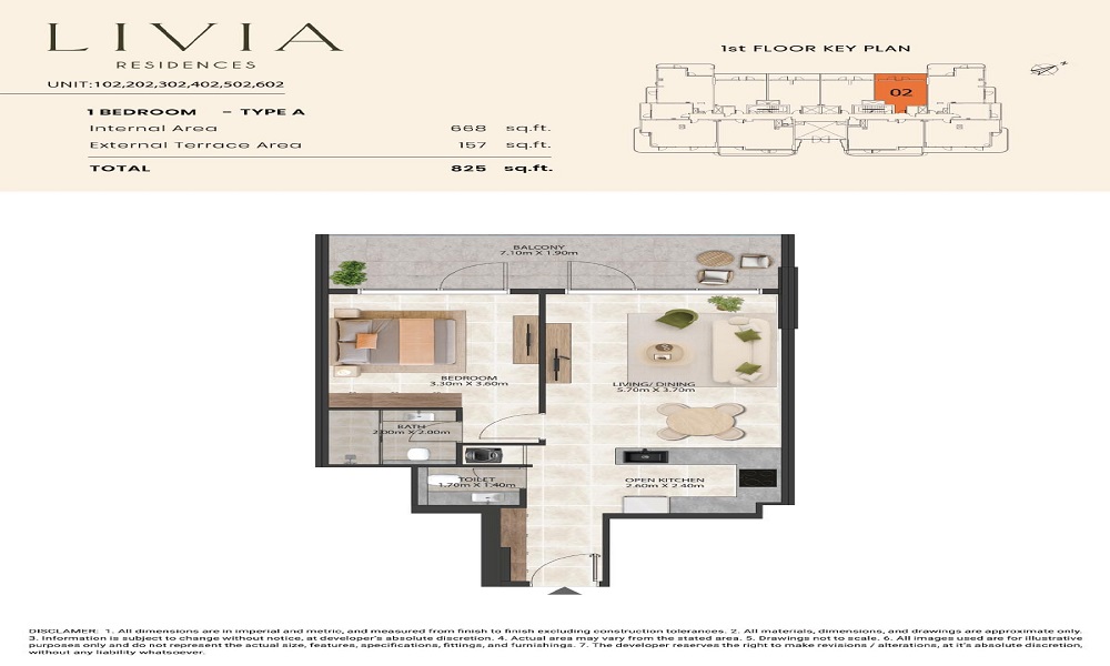 Barco Livia Residences 1 Bed Layout
