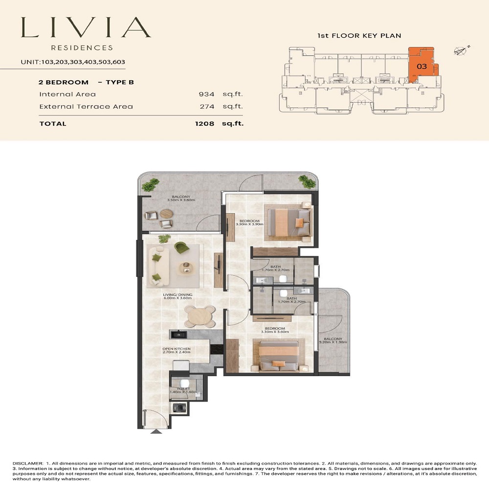Barco Livia Residences 2 Beds Layout