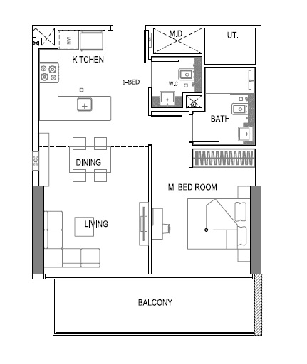 Binghatti Amber 1 Bed Layout