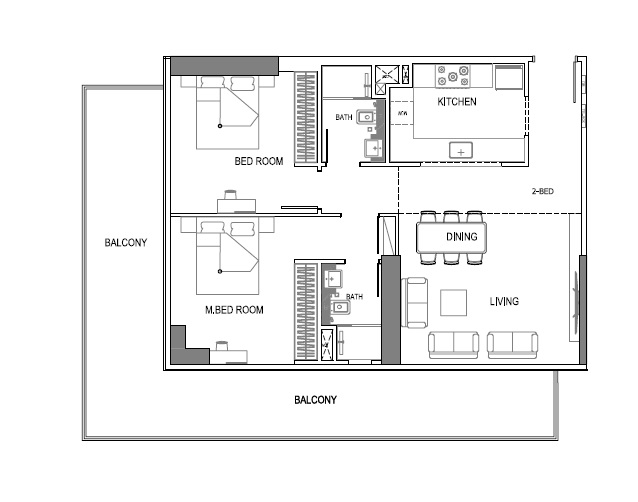 Binghatti Amber 2 Beds Layout