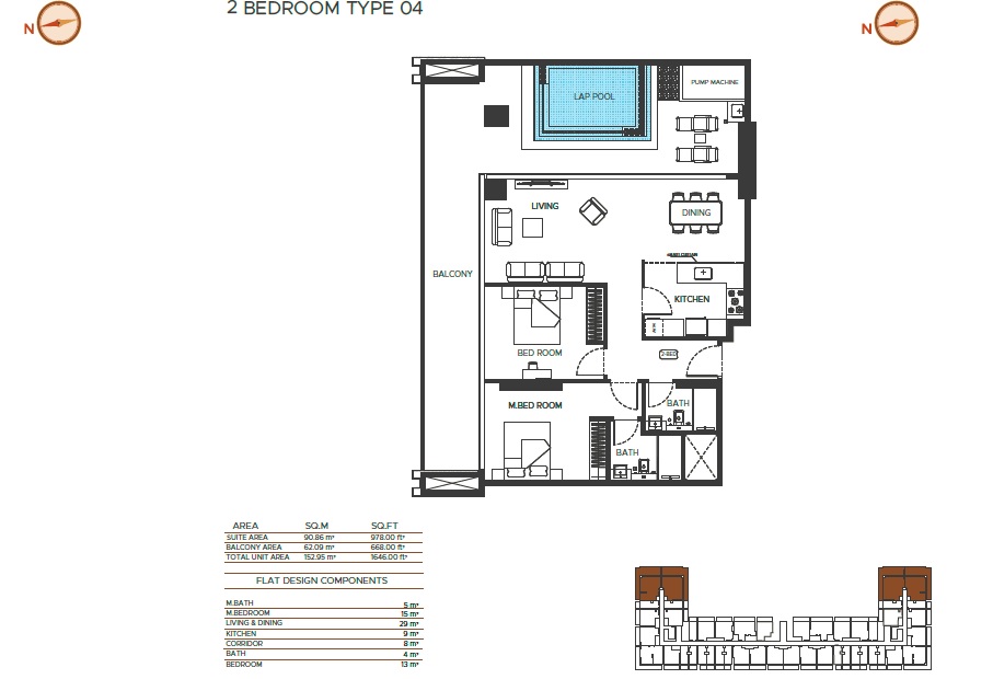 Binghatti Amberhall 2 Beds Layout