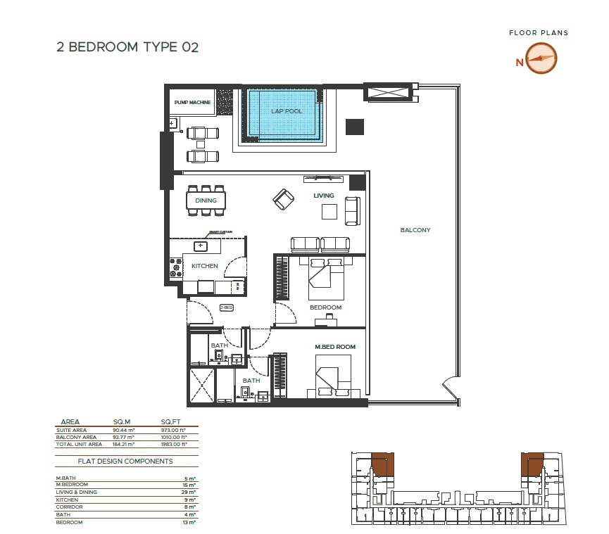 Binghatti Amberhall 2 Beds Layout