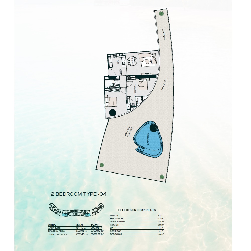 Binghatti Aquarise 2 Beds Layout