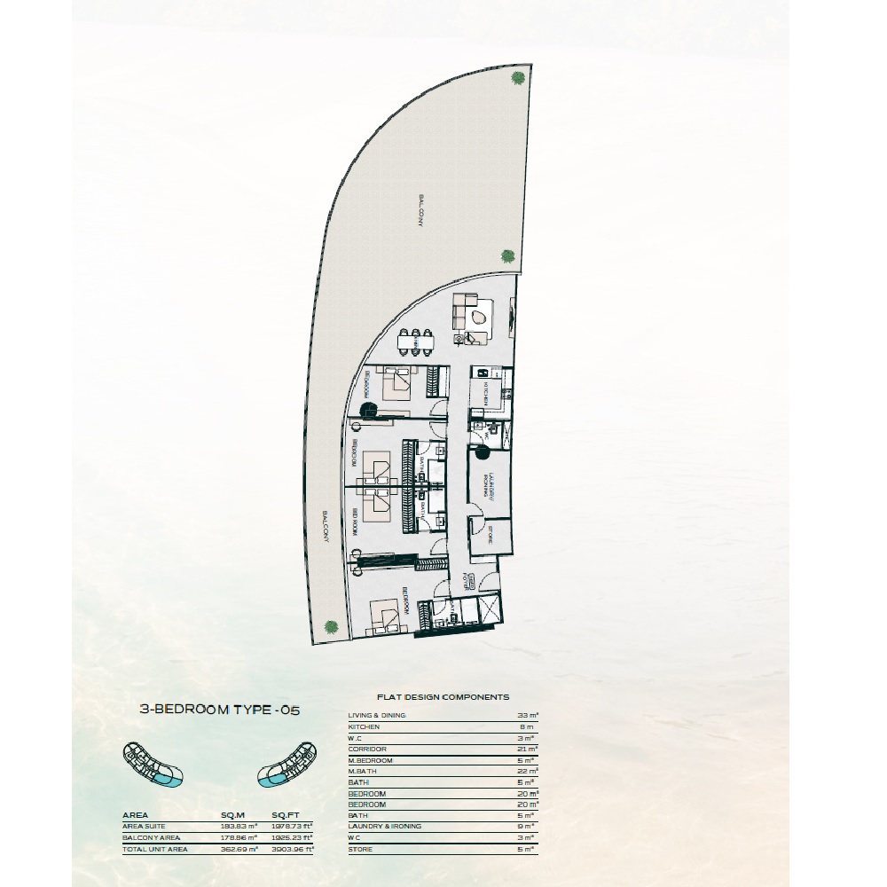 Binghatti Aquarise 3 Beds Layout