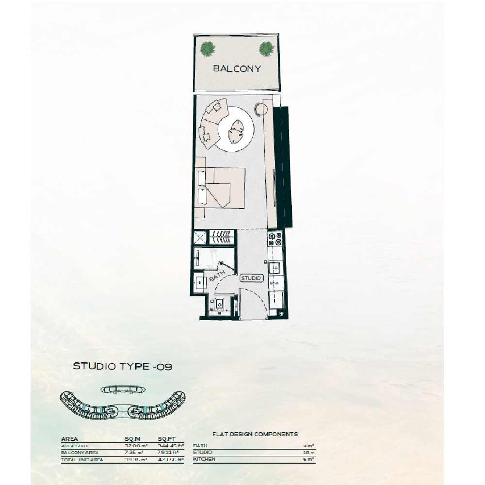 Binghatti Aquarise Studio Layout