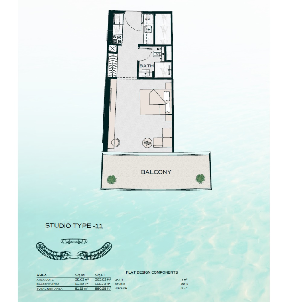Binghatti Aquarise Studio Layout