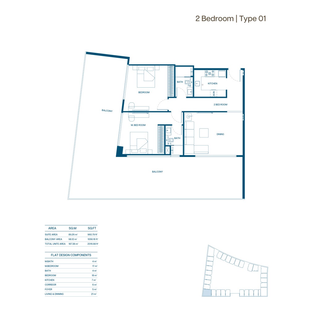 2 Beds 2017 Sq. Ft. Apartment in Binghatti Aurora