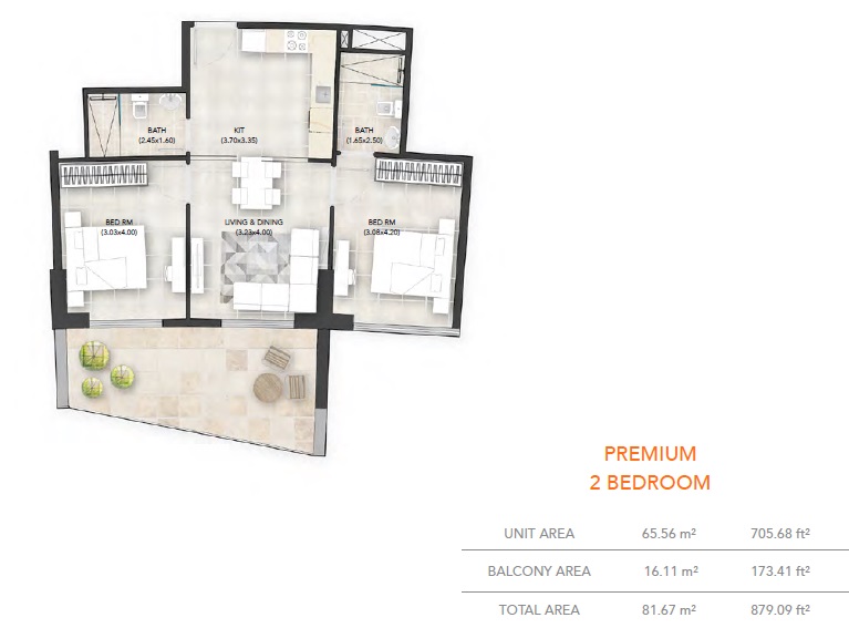 Binghatti Avenue 2 Beds Layout