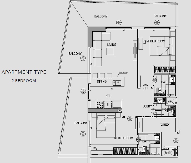 Binghatti Canal Apartments 2 Beds Layout