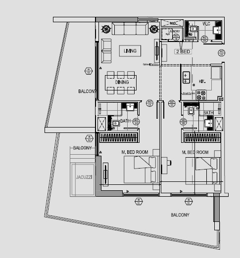 Binghatti Canal Apartments 2 Beds Layout