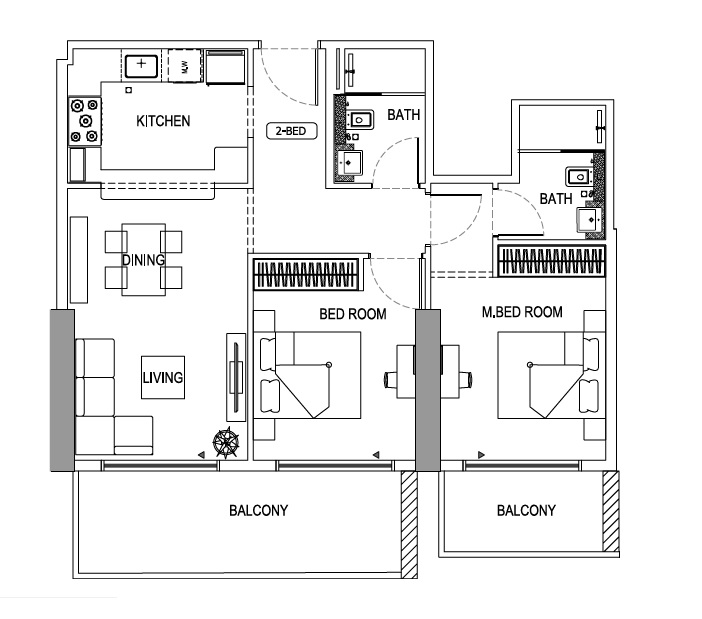 Binghatti Corner Apartments 2 Beds Layout