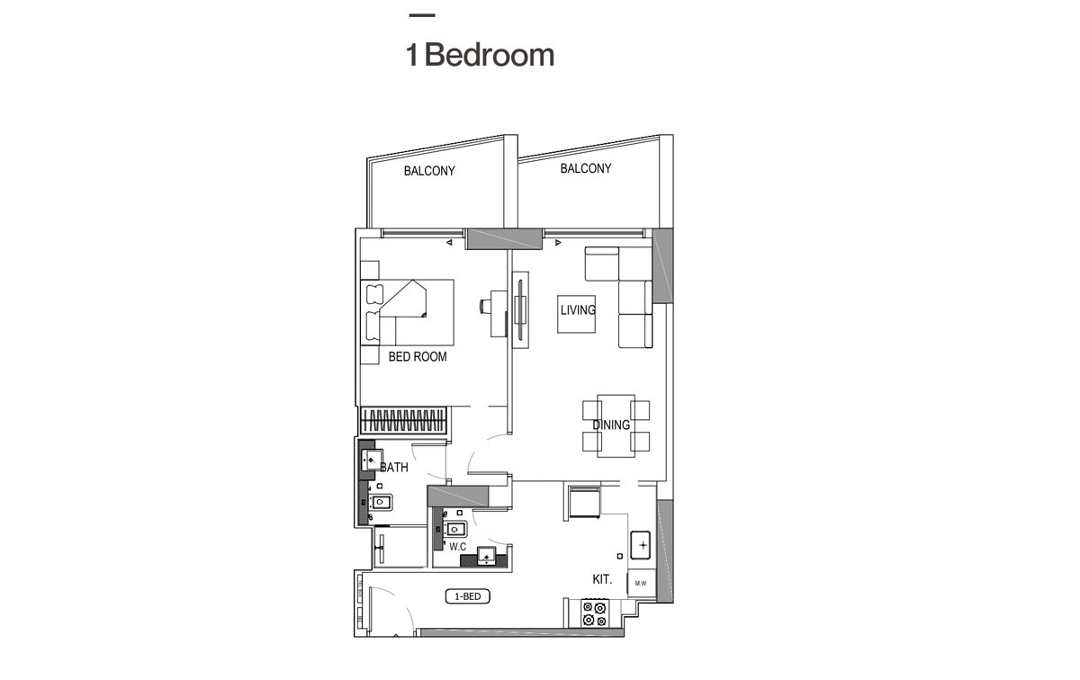 Binghatti Crest 1 Bed Layout