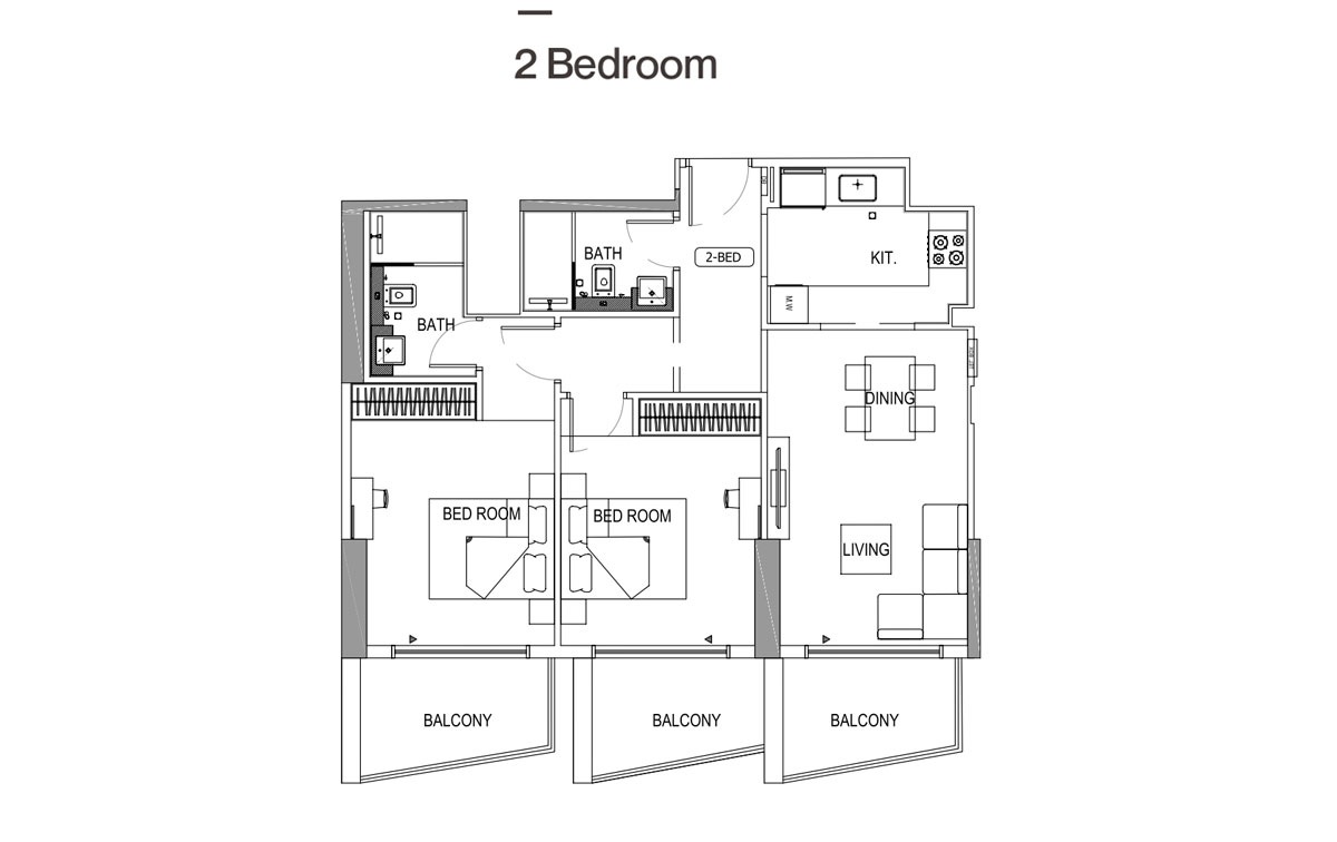 Binghatti Crest 2 Beds Layout
